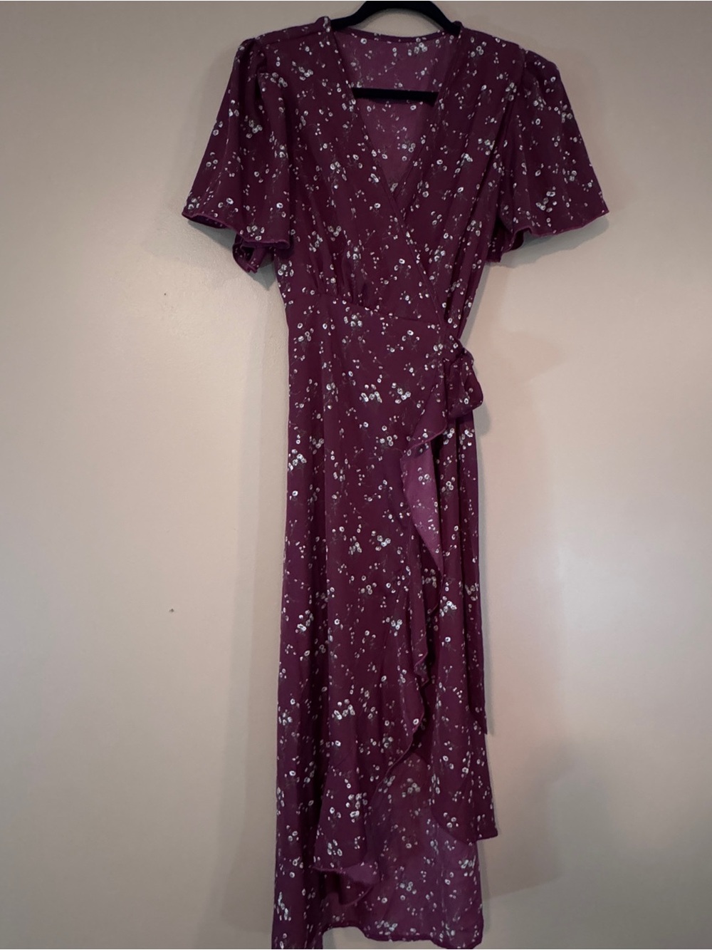 NWOT Burgundy Floral Wrap Maxi Dress